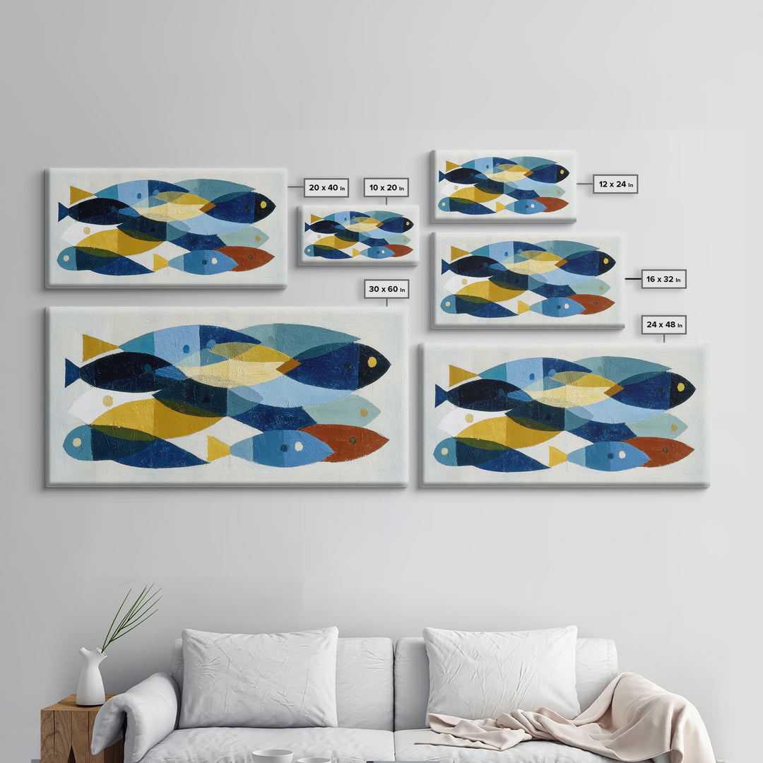 Abstract Fish Shapes Framed Canvas Print, Midcentury Modern Art, Luxury Decor, Living Room Decor, Abstract Art, Retro, MMA-2x1-38