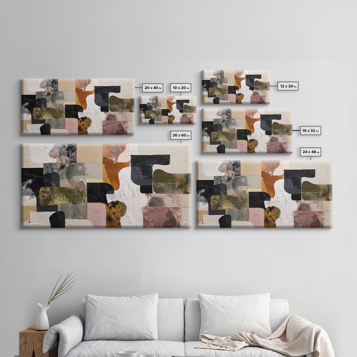 Checkerboard and Organic Blob Balance Framed Canvas Print, Midcentury Modern Art, Room Decor, Living Room Decor, Retro, MMA-2x1-42