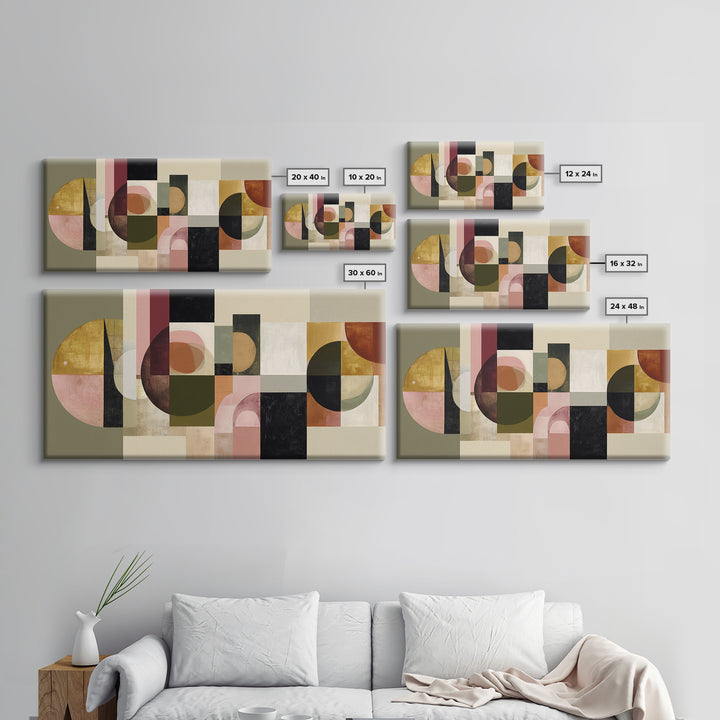 Large Sun and Hill Shapes Canvas Print, Midcentury Modern Art, Boho, Living Room Decor, Abstract Art, Retro, Retro Wall Art, MMA-2x1-49
