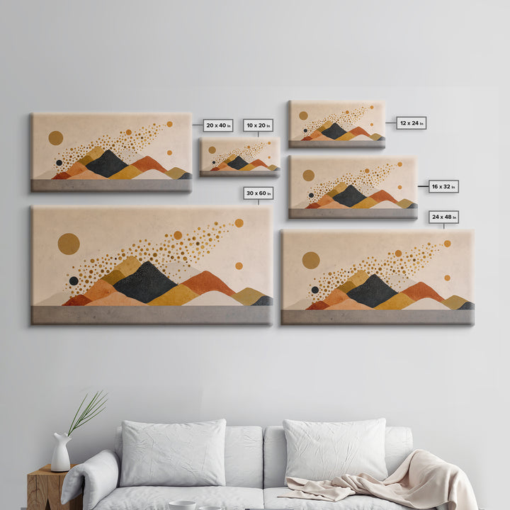 Minimal Mountain Scene Framed Canvas Print, Midcentury Modern Art, Modern Wall Art, Living Room Decor, Fine Art, Retro, MMA-2x1-59