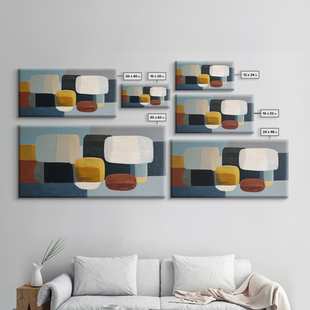 Oval and Rectangle Composition Framed Canvas Print, Midcentury Modern Art, Prints, Living Room Decor, Oil Painting, Retro, MMA-2x1-60