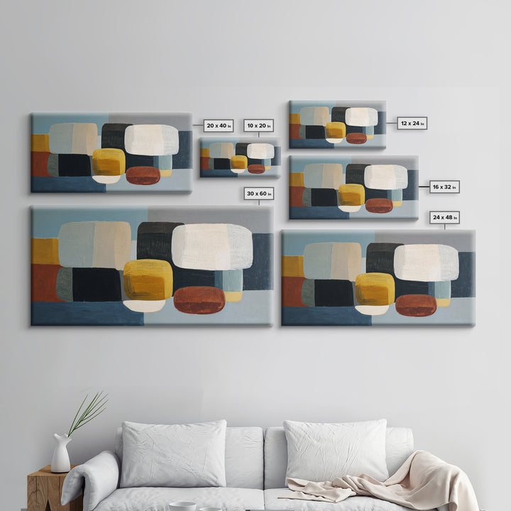 Oval and Rectangle Composition Framed Canvas Print, Midcentury Modern Art, Prints, Living Room Decor, Oil Painting, Retro, MMA-2x1-60