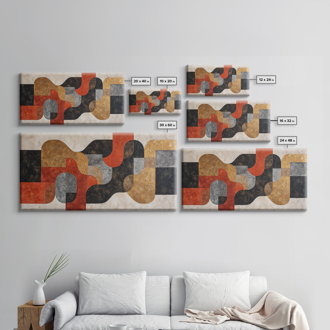 Checkerboard and Organic Blob Balance Framed Canvas Print, Midcentury Modern Art, Prints, Living Room Decor, Oil Painting, MMA-2x1-90