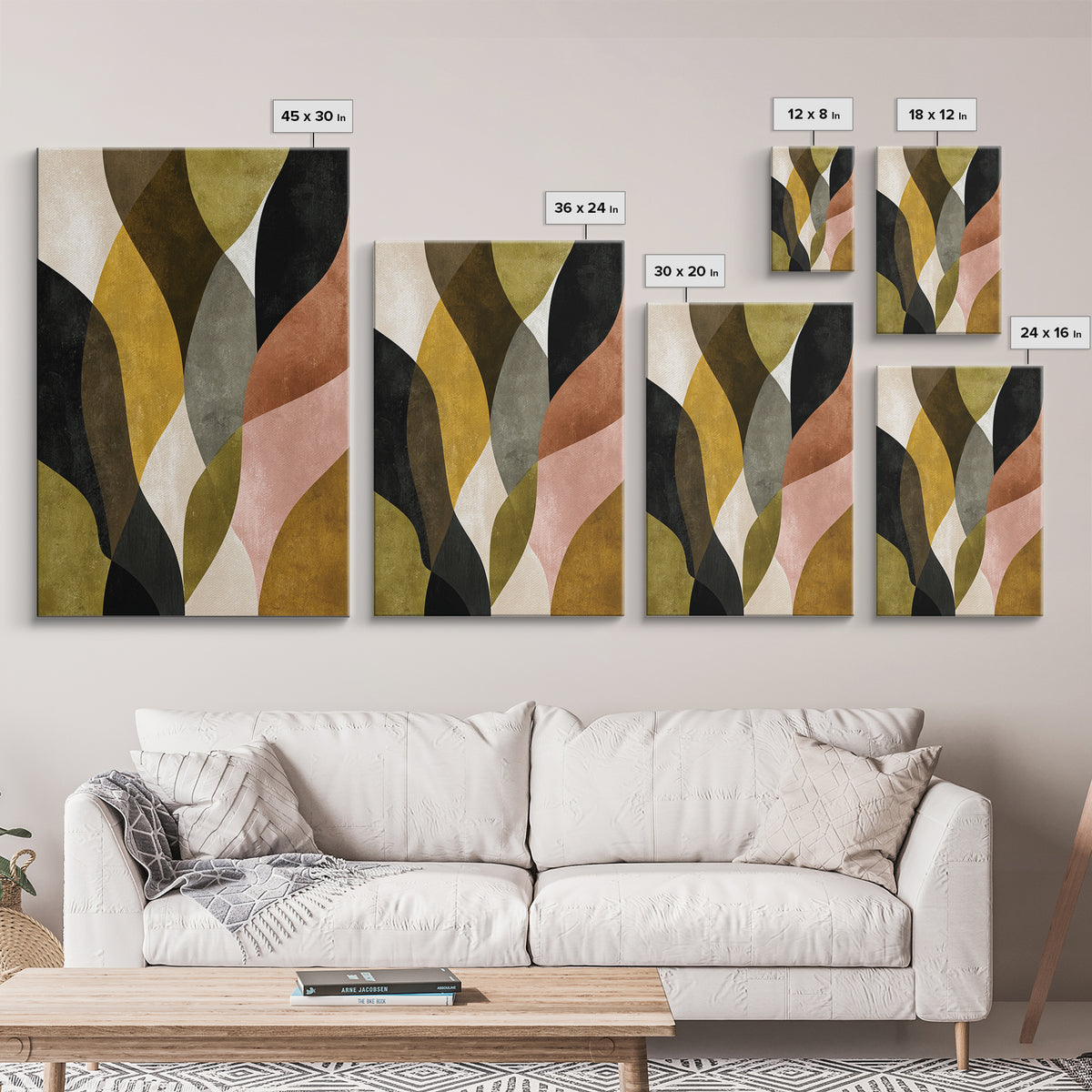 Abstract Leaf Shapes Framed Canvas Print, Midcentury Modern Art, Home Decor, Living Room Decor, Fine Art, Retro, Boho, MMA-2x3-18
