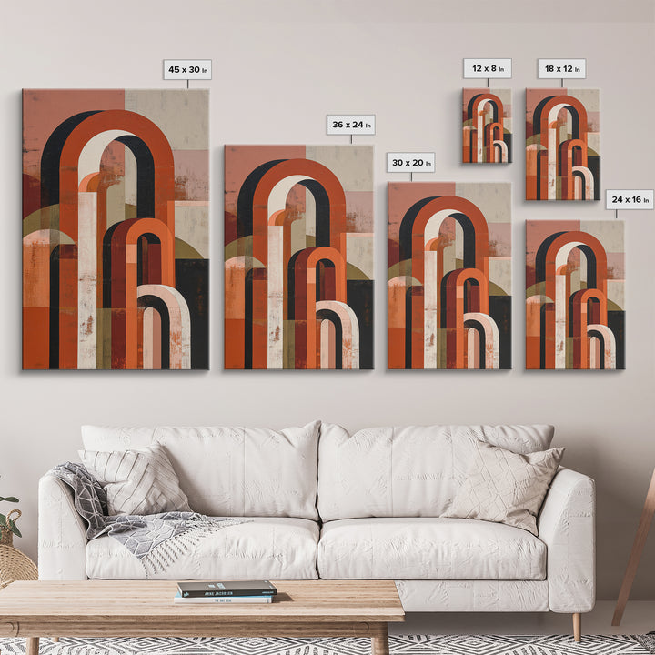 Stacked Arches in Burnt Orange and Cream Framed Canvas Print, Midcentury Modern Art, Prints, Living Room Decor, Oil Painting, MMA-2x3-21