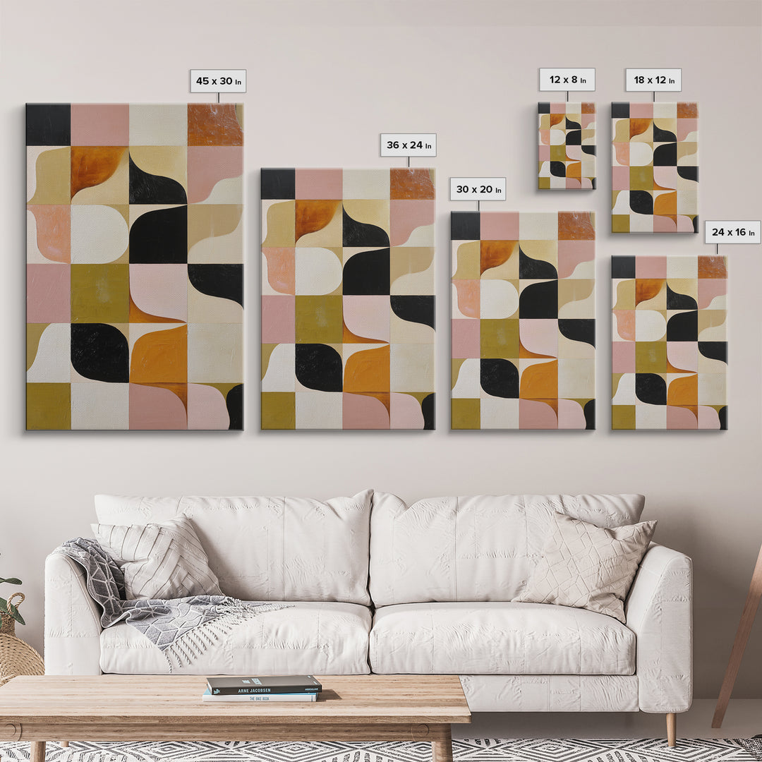 Checkerboard and Organic Blob Balance Framed Canvas Print, Midcentury Modern Art, Minimalist Decor, Living Room Decor, Retro, MMA-2x3-30