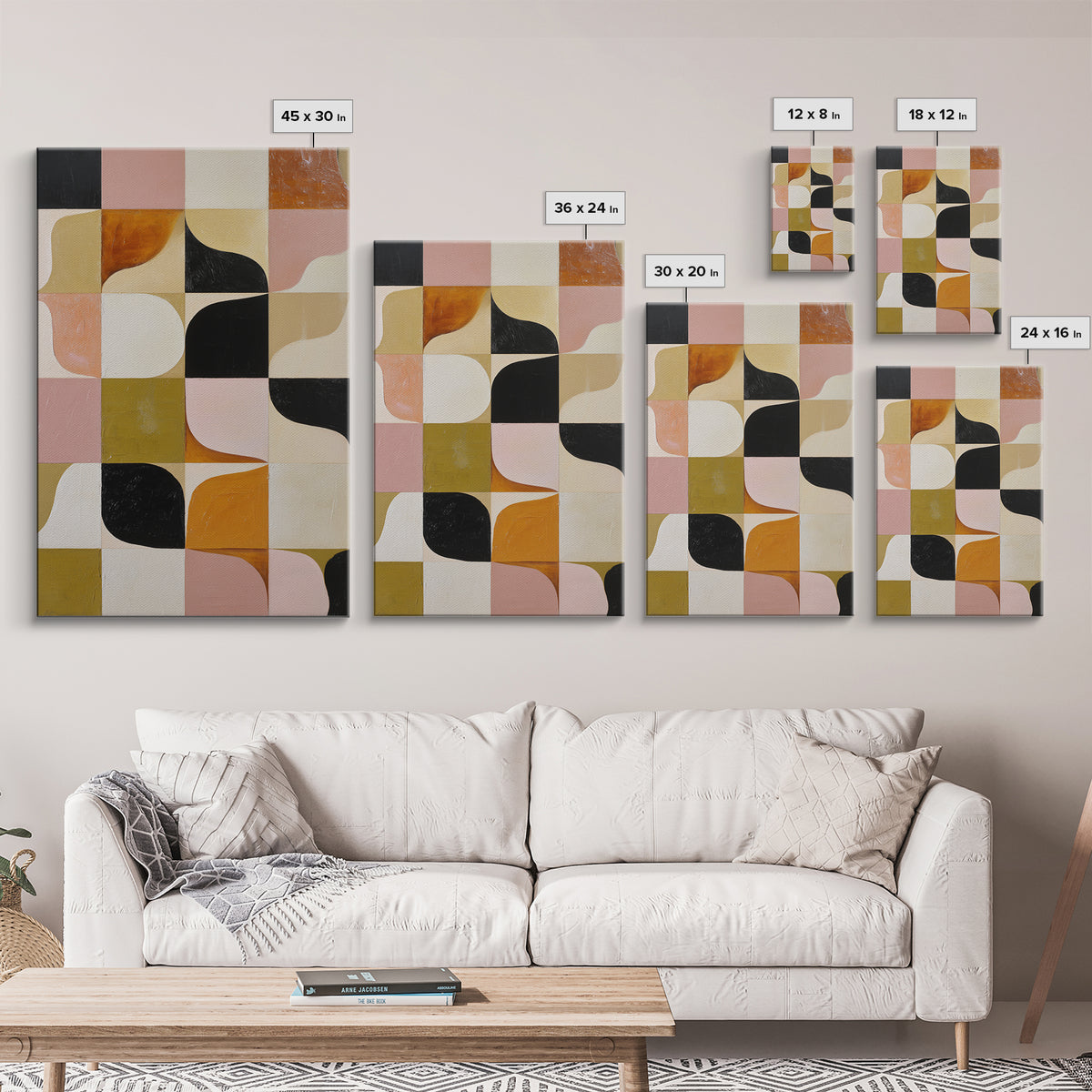Checkerboard and Organic Blob Balance Framed Canvas Print, Midcentury Modern Art, Minimalist Decor, Living Room Decor, Retro, MMA-2x3-30