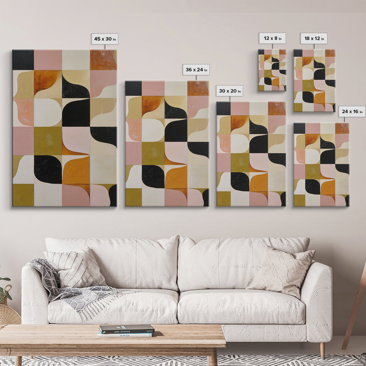 Checkerboard and Organic Blob Balance Framed Canvas Print, Midcentury Modern Art, Minimalist Decor, Living Room Decor, Retro, MMA-2x3-30