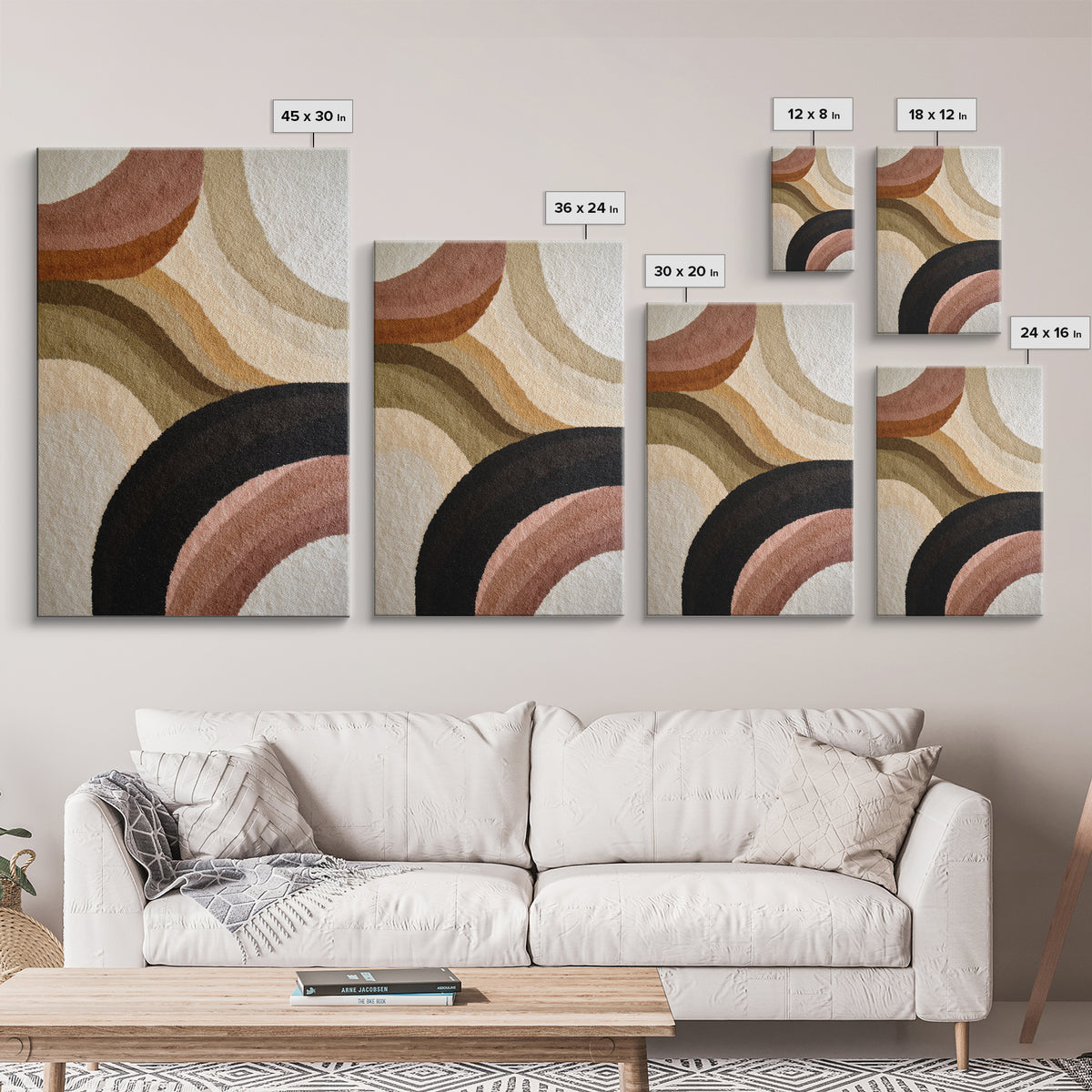 Large Sun and Hill Shapes Framed Canvas Print, Midcentury Modern Art, Living Room Decor, Abstract Art, Retro, MMA-2x3-37