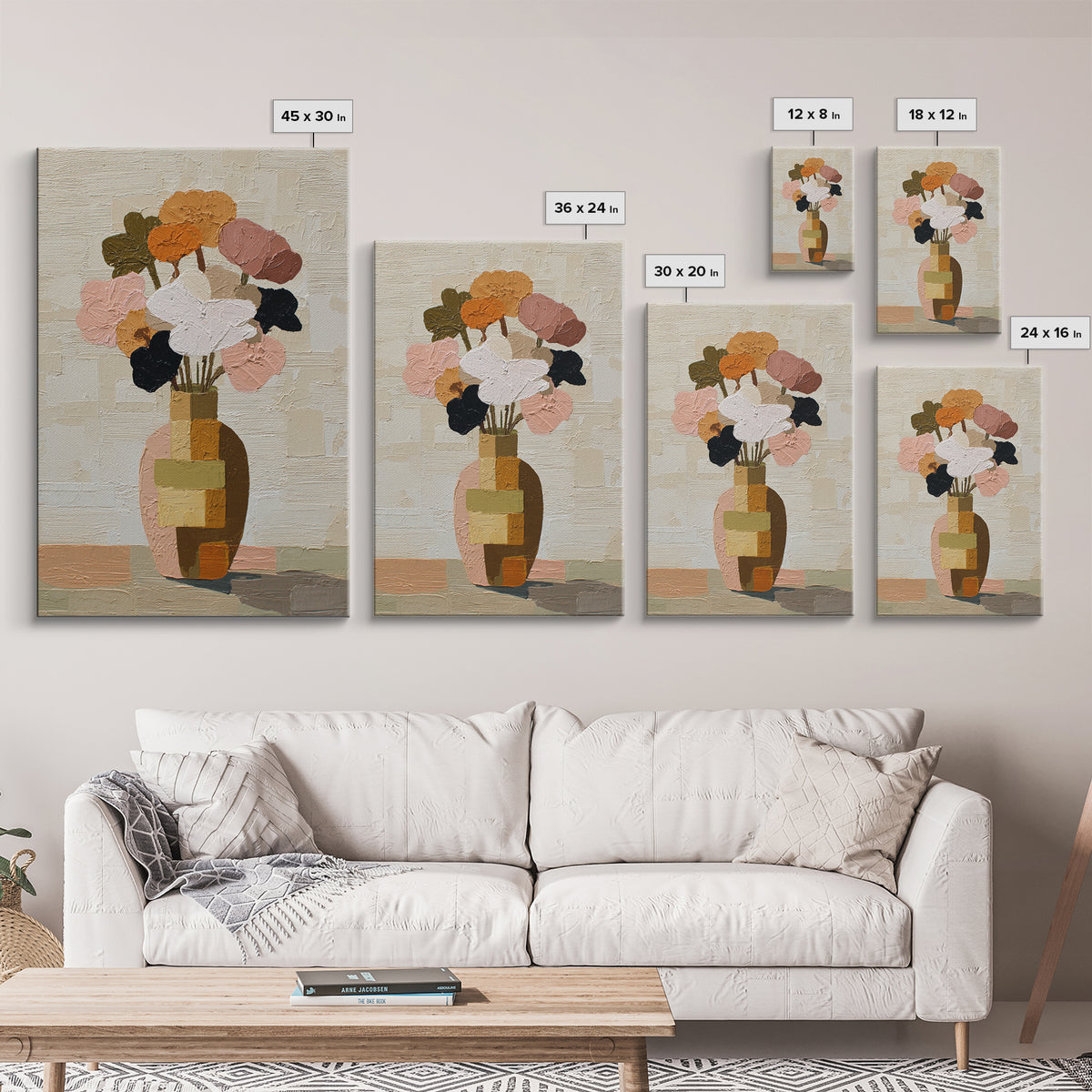 Vase of Flowers Rendered Framed Canvas Print, Midcentury Modern Art, Poster, Living Room Decor, Fine Art, Retro, Art Deco, MMA-2x3-52