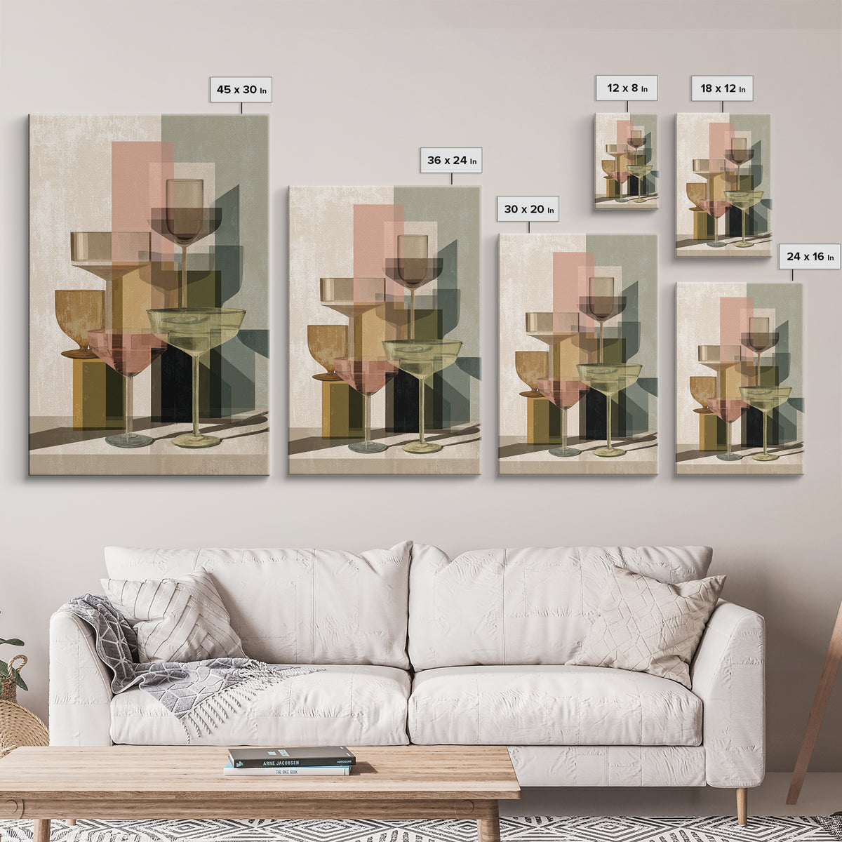 Retro Cocktail Glasses Canvas Print, Midcentury Modern Art, Mid Century Modern, Living Room Decor, Retro, Boho Wall Decor, MMA-2x3-62