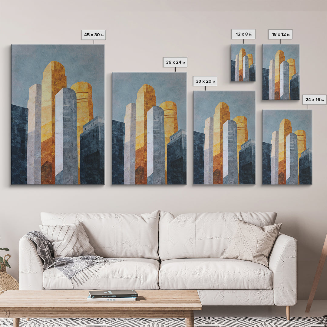 Retro City Skyline Canvas Print, Midcentury Modern Art, Boho, Living Room Decor, Abstract Art, Retro, Retro Wall Art, MMA-2x3-79