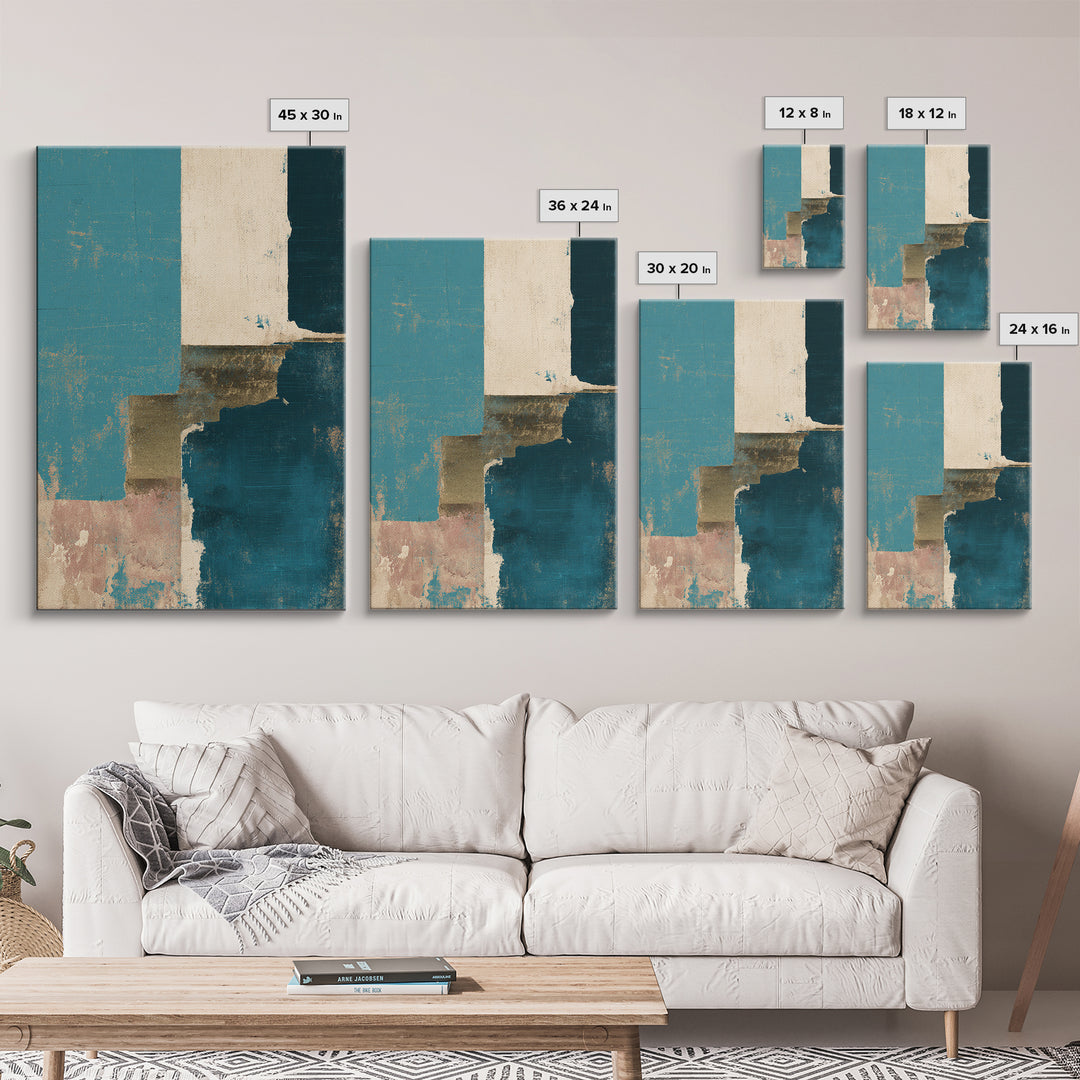 Teal Sofa Era Abstract Pattern Without Furniture Canvas Print, Midcentury Modern Art, Digital Art, Living Room Decor, Retro, MMA-2x3-80