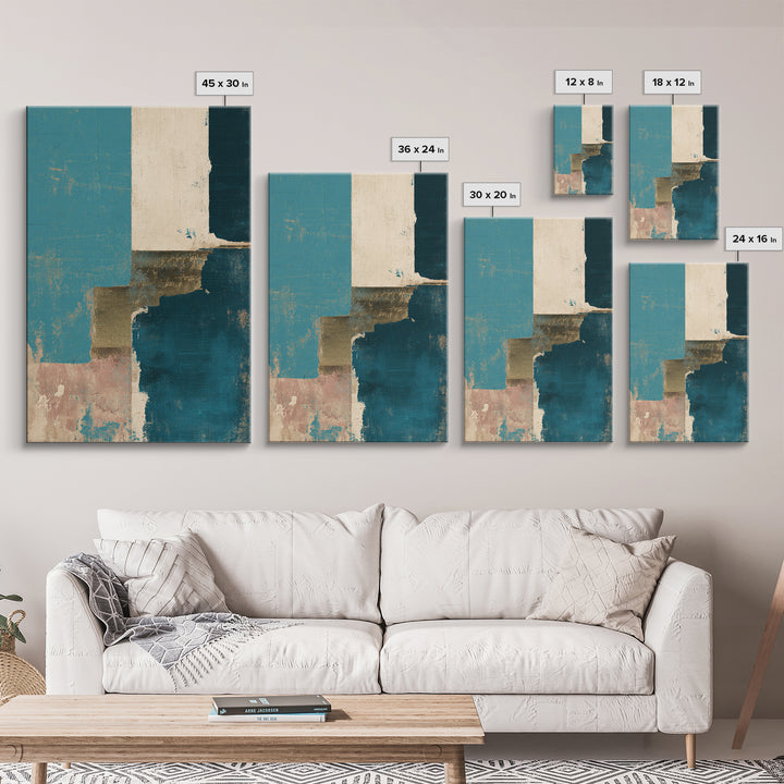 Teal Sofa Era Abstract Pattern Without Furniture Canvas Print, Midcentury Modern Art, Digital Art, Living Room Decor, Retro, MMA-2x3-80