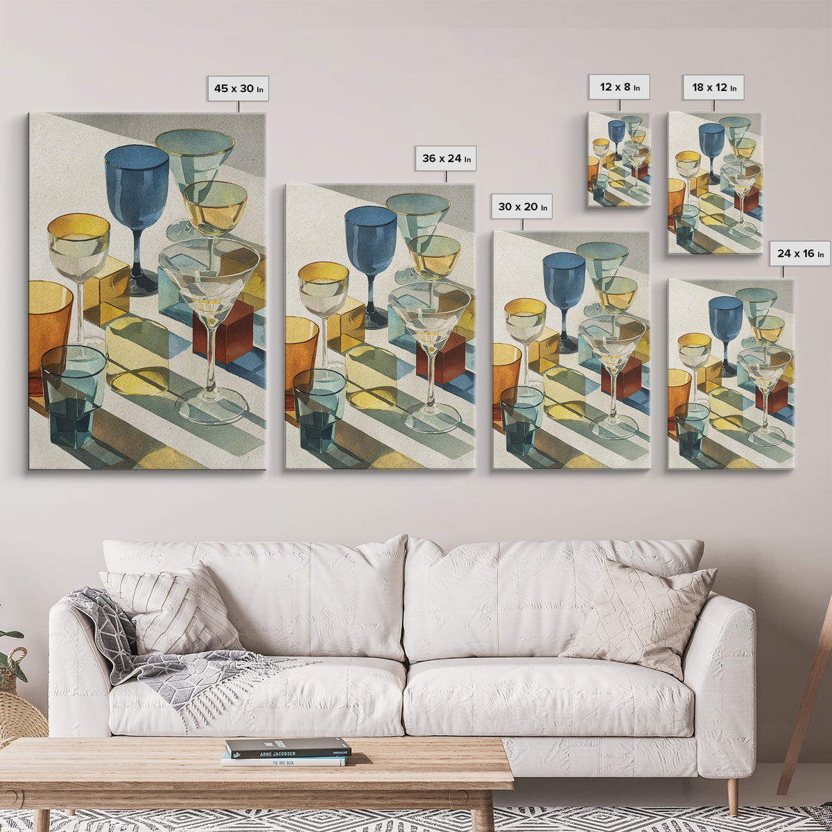 Retro Cocktail Glasses Canvas Print, Midcentury Modern Art, Mid Century Modern, Living Room Decor, Retro, Boho Wall Decor, MMA-2x3-86