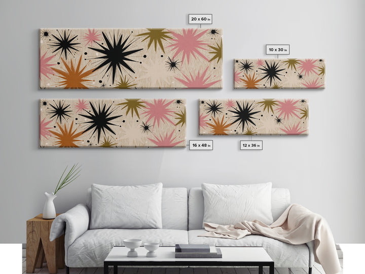 Atomic Starburst Pattern Framed Canvas Print, Midcentury Modern Art, Boho, Living Room Decor, Fine Art, Retro, Retro Wall Art, MMA-3x1-18