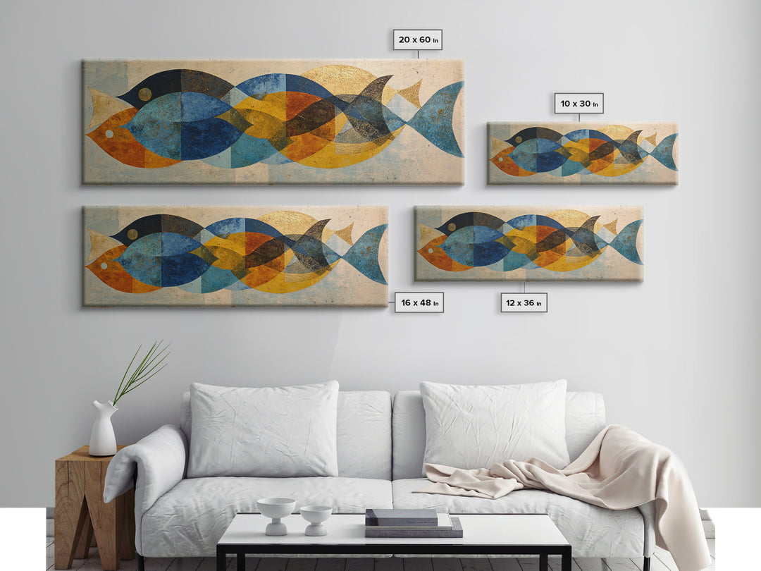 Abstract Fish Shapes Canvas Print, Midcentury Modern Art, Mid Century Modern, Living Room Decor, Retro, Boho Wall Decor, MMA-3x1-34