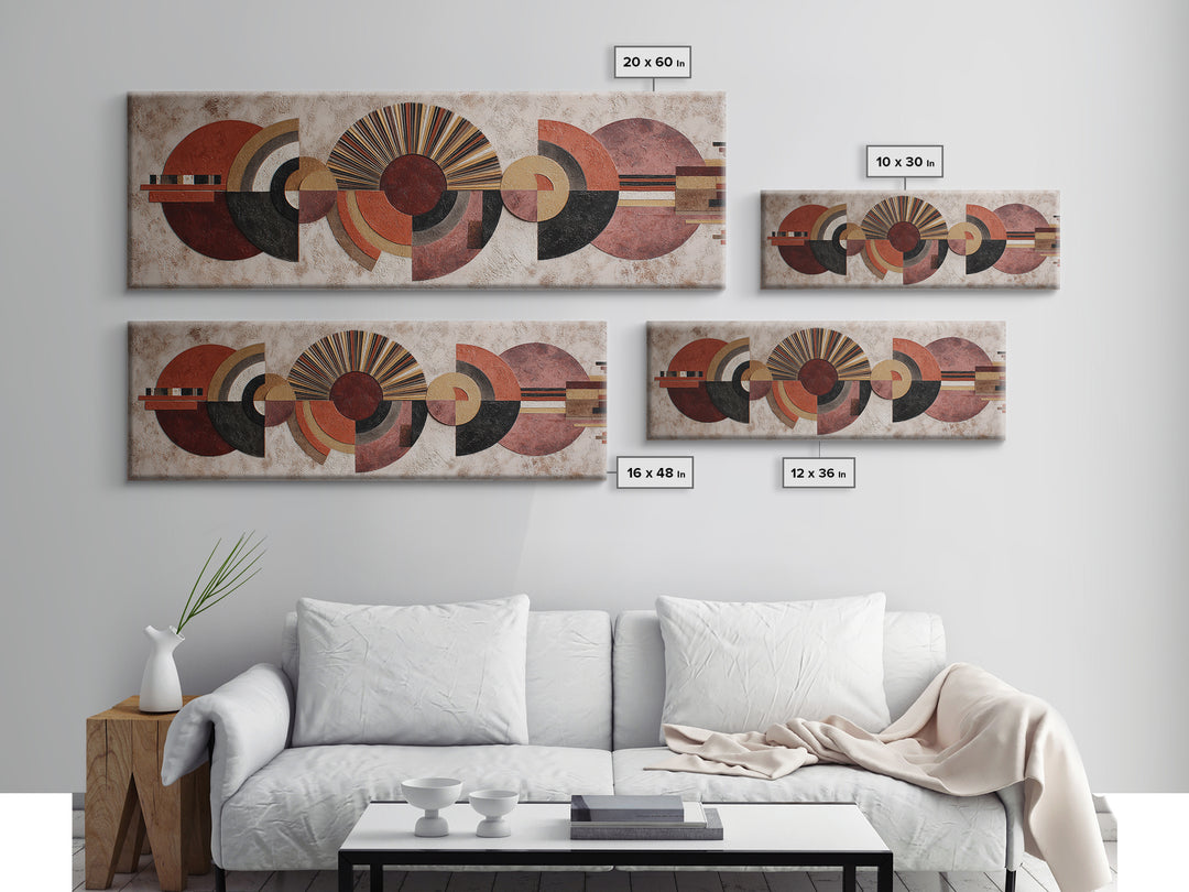 Sunburst Clock Composition Framed Canvas Print, Midcentury Modern Art, Modern Wall Art, Living Room Decor, Watercolor Art, MMA-3x1-37