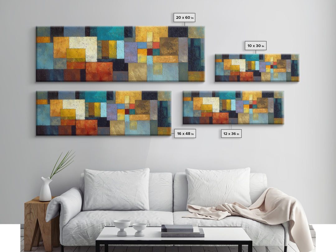 Teal Sofa Era Abstract Pattern Without Furniture Canvas Print, Midcentury Modern Art, Neutral Decor, Living Room Decor, Retro, MMA-3x1-40