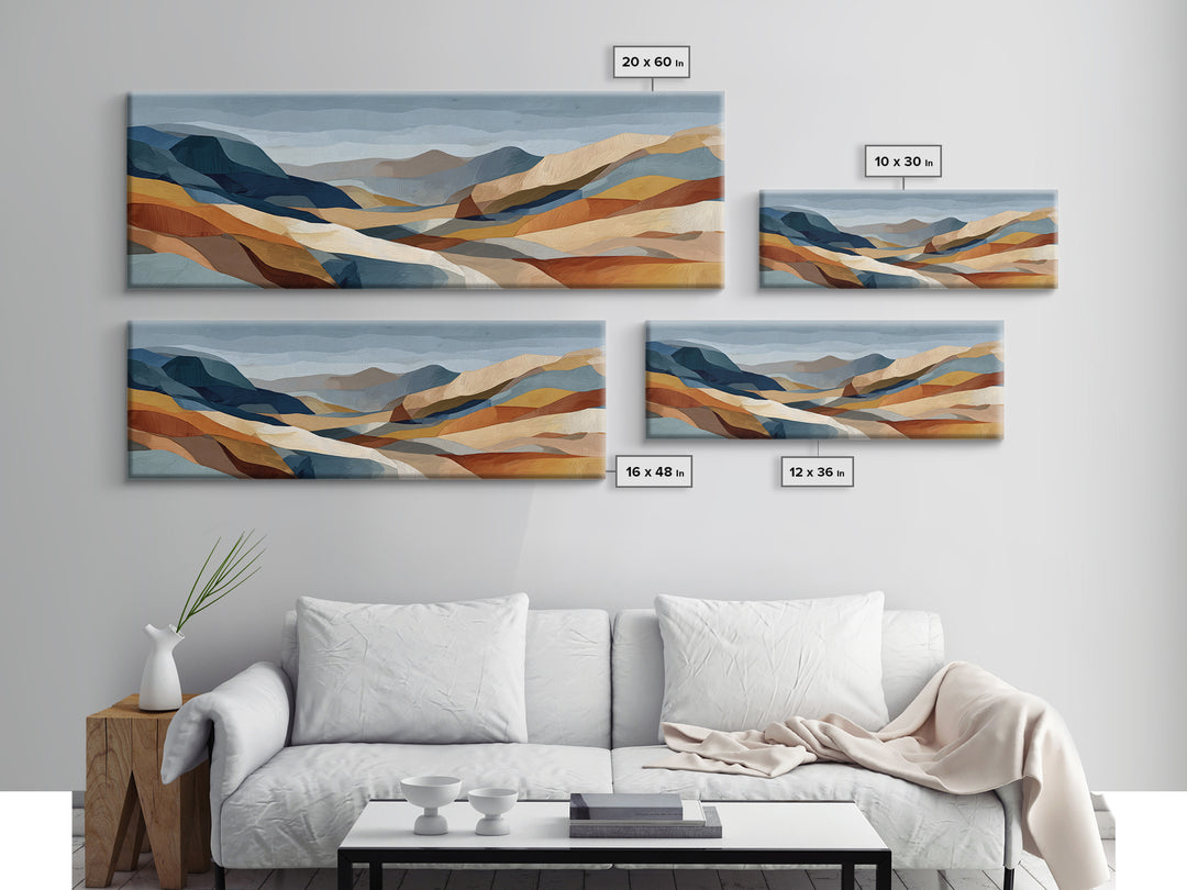 Desert Landscape Reduced to Color Blocks Canvas Print, Midcentury Modern Art, Textured Painting, Living Room Decor, Retro, MMA-3x1-48