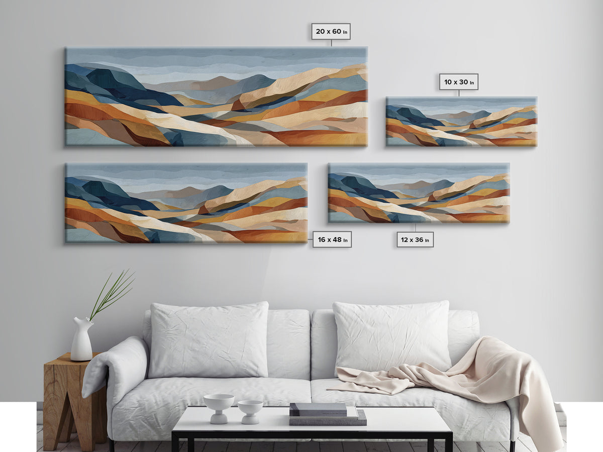 Desert Landscape Reduced to Color Blocks Canvas Print, Midcentury Modern Art, Textured Painting, Living Room Decor, Retro, MMA-3x1-48