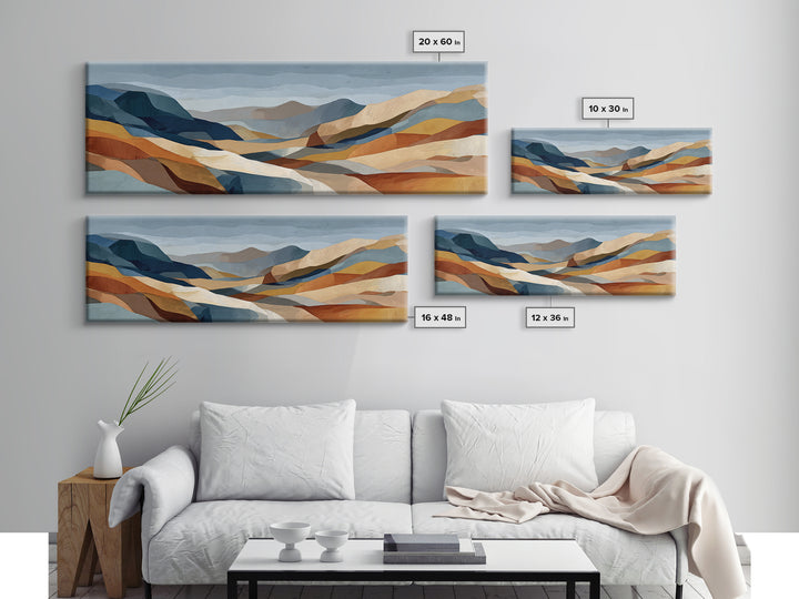 Desert Landscape Reduced to Color Blocks Canvas Print, Midcentury Modern Art, Textured Painting, Living Room Decor, Retro, MMA-3x1-48