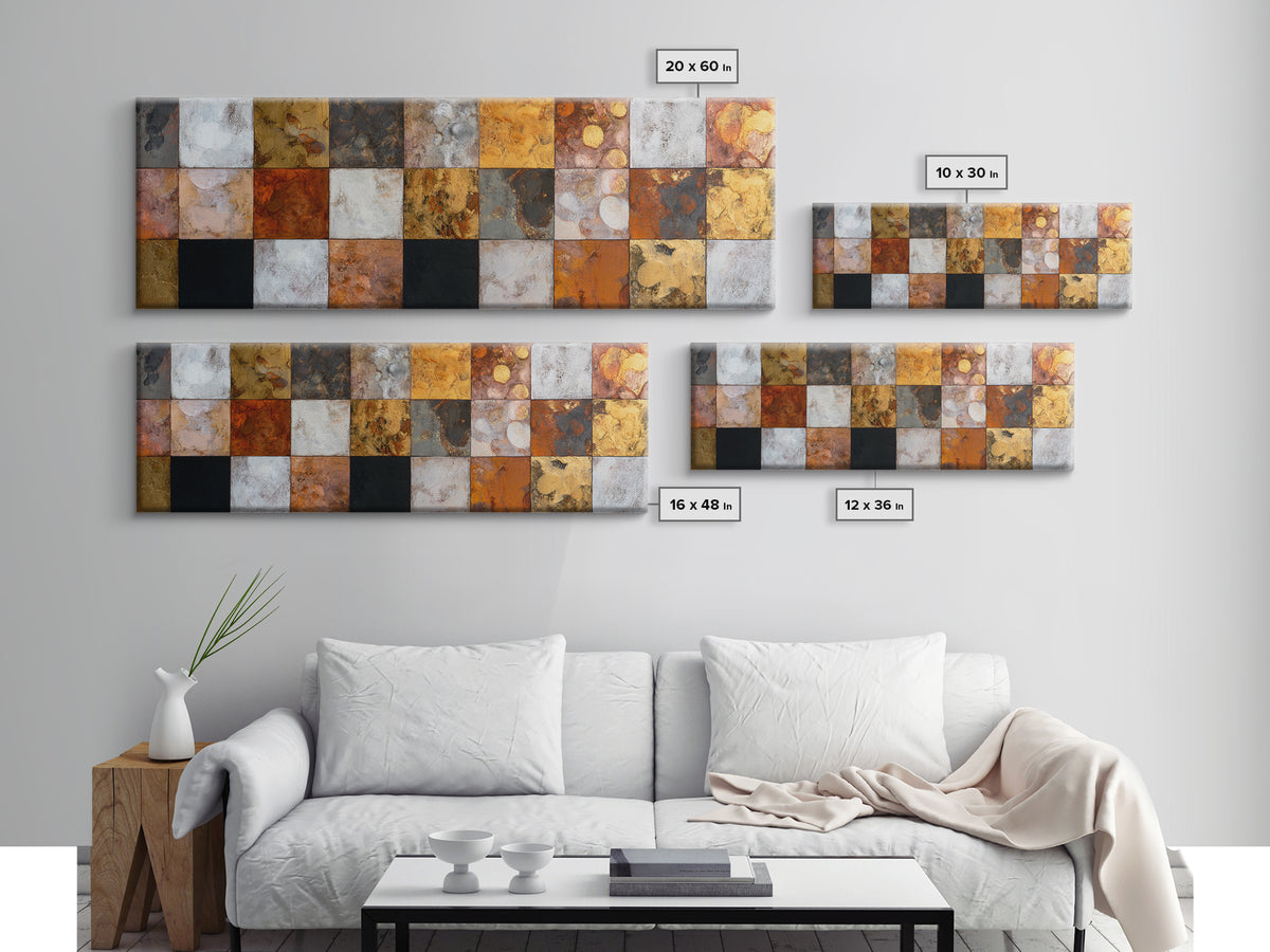 Checkerboard and Organic Blob Balance Canvas Print, Midcentury Modern Art, Boho Decor, Living Room Decor, Oil Painting, Retro, MMA-3x1-62