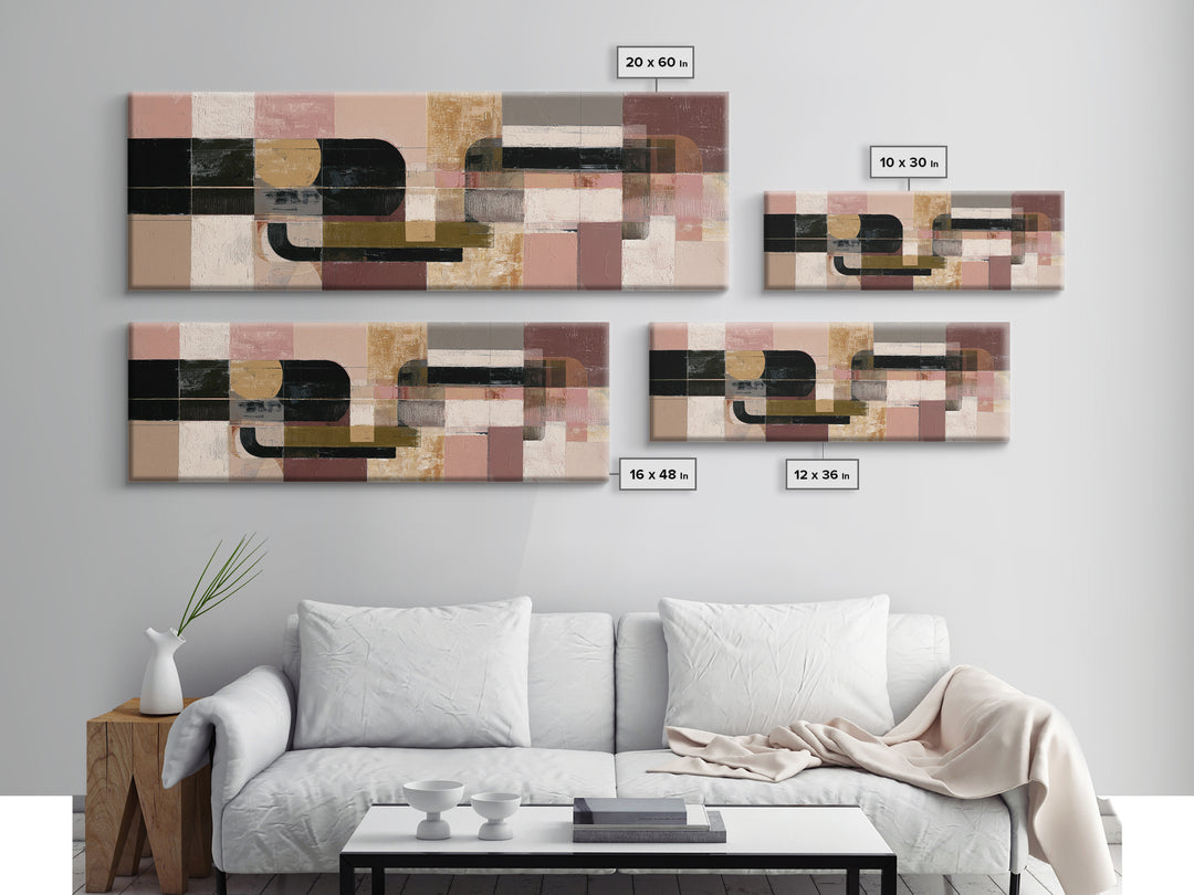 Oval and Rectangle Composition Canvas Print, Midcentury Modern Art, Boho Wall Decor, Living Room Decor, Fine Art, Retro, MMA-3x1-8