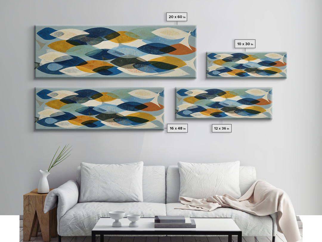 Abstract Fish Shapes Framed Canvas Print, Midcentury Modern Art, Digital Print, Living Room Decor, Retro, Minimalist Wall Art, MMA-3x1-82