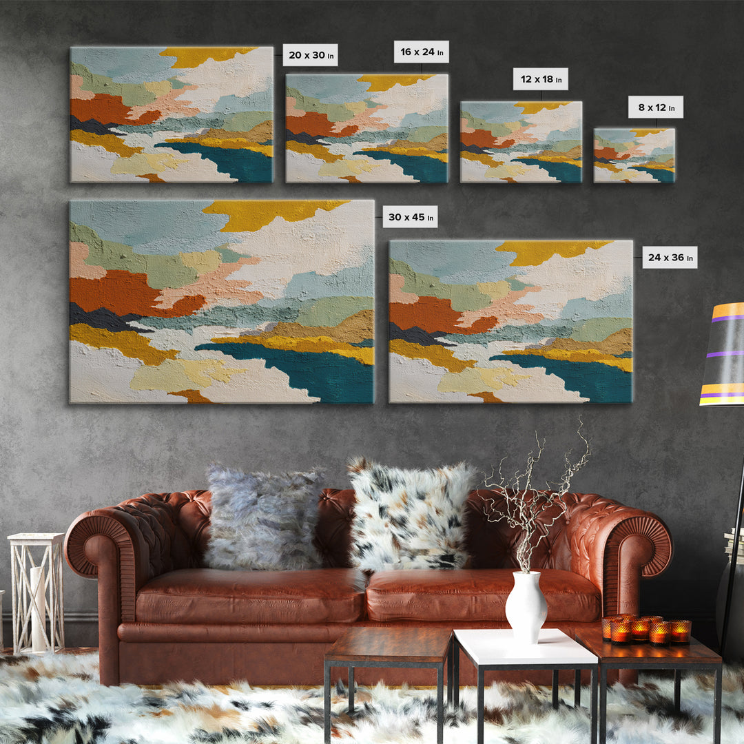 Teal Sofa Era Abstract Pattern Without Furniture Canvas Print, Midcentury Modern Art, Wall Art, Living Room Decor, Retro, MMA-3x2-100