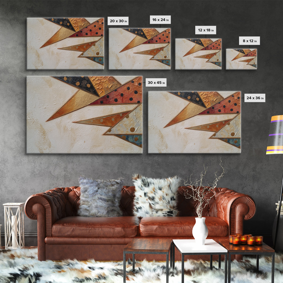 Bird Motif with Playful Geometric Feathers Canvas Print, Midcentury Modern Art, Modern Wall Art, Living Room Decor, MMA-3x2-16