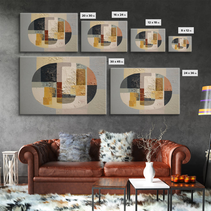 Oval and Rectangle Composition Framed Canvas Print, Midcentury Modern Art, Boho Wall Decor, Living Room Decor, Fine Art, Retro, MMA-3x2-20