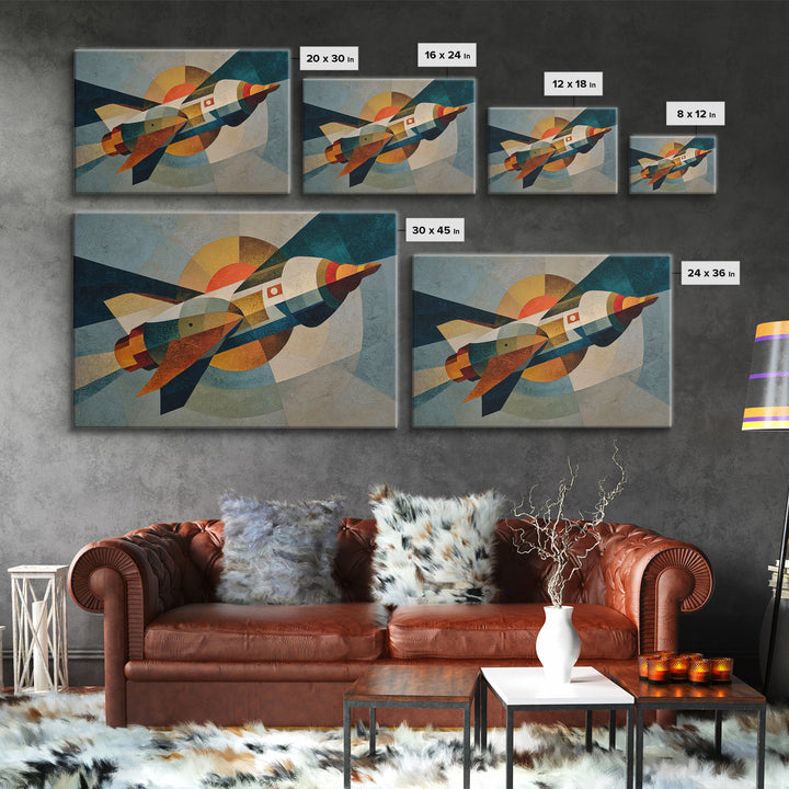 Rocket Ship in Retro Space Age Design Canvas Print, Midcentury Modern Art, Living Room Decor, Fine Art, Retro, Neutral Decor, MMA-3x2-42