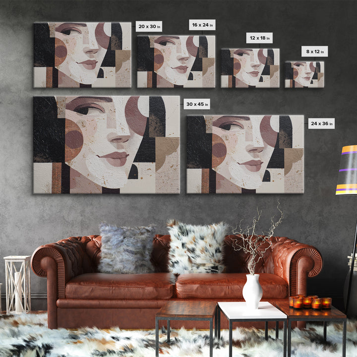 Mod Female Portrait Framed Canvas Print, Midcentury Modern Art, Prints, Living Room Decor, Fine Art, Retro, Abstract Wall Art, MMA-3x2-59