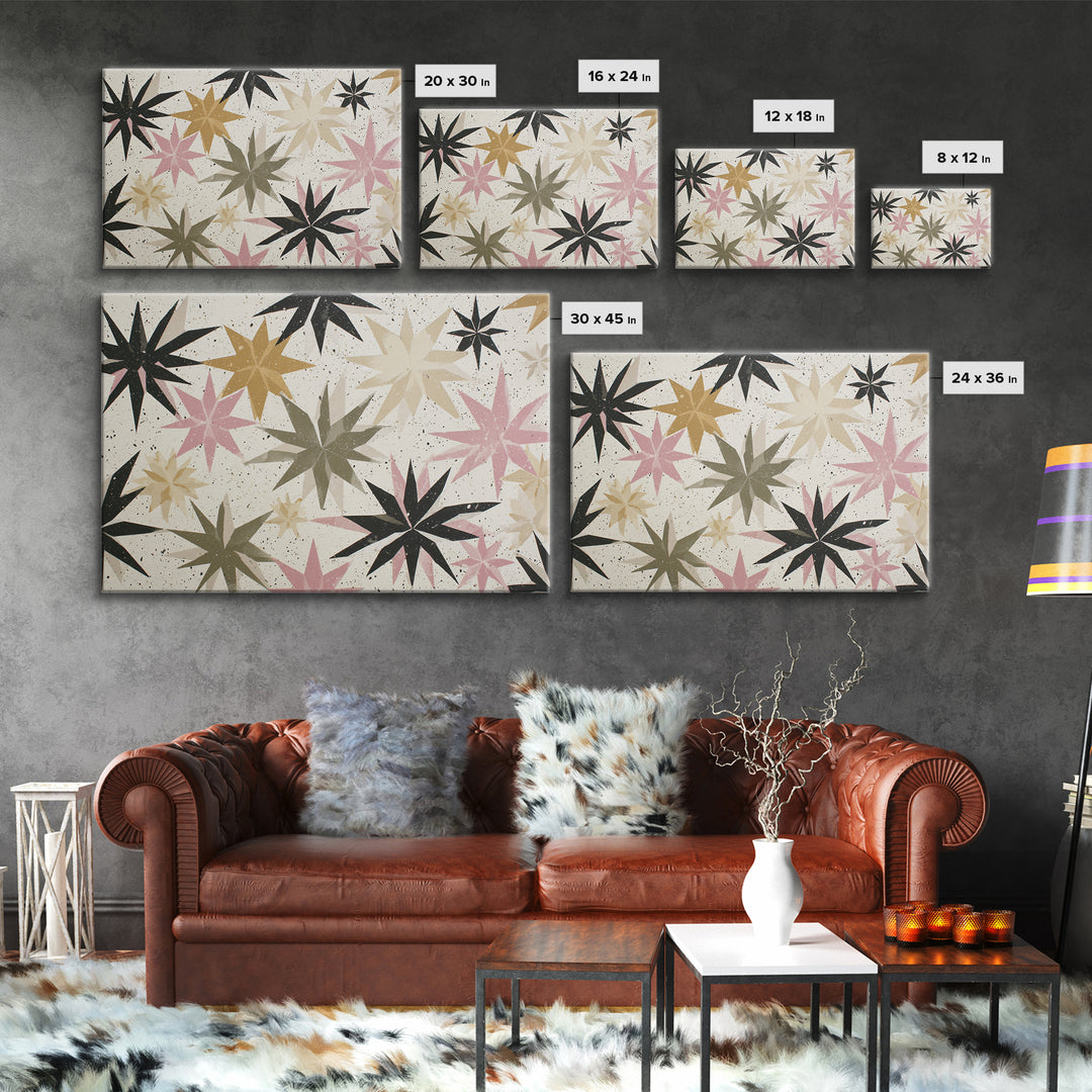 Atomic Starburst Pattern Framed Canvas Print, Midcentury Modern Art, Abstract Art, Living Room Decor, Fine Art, Retro, MMA-3x2-6