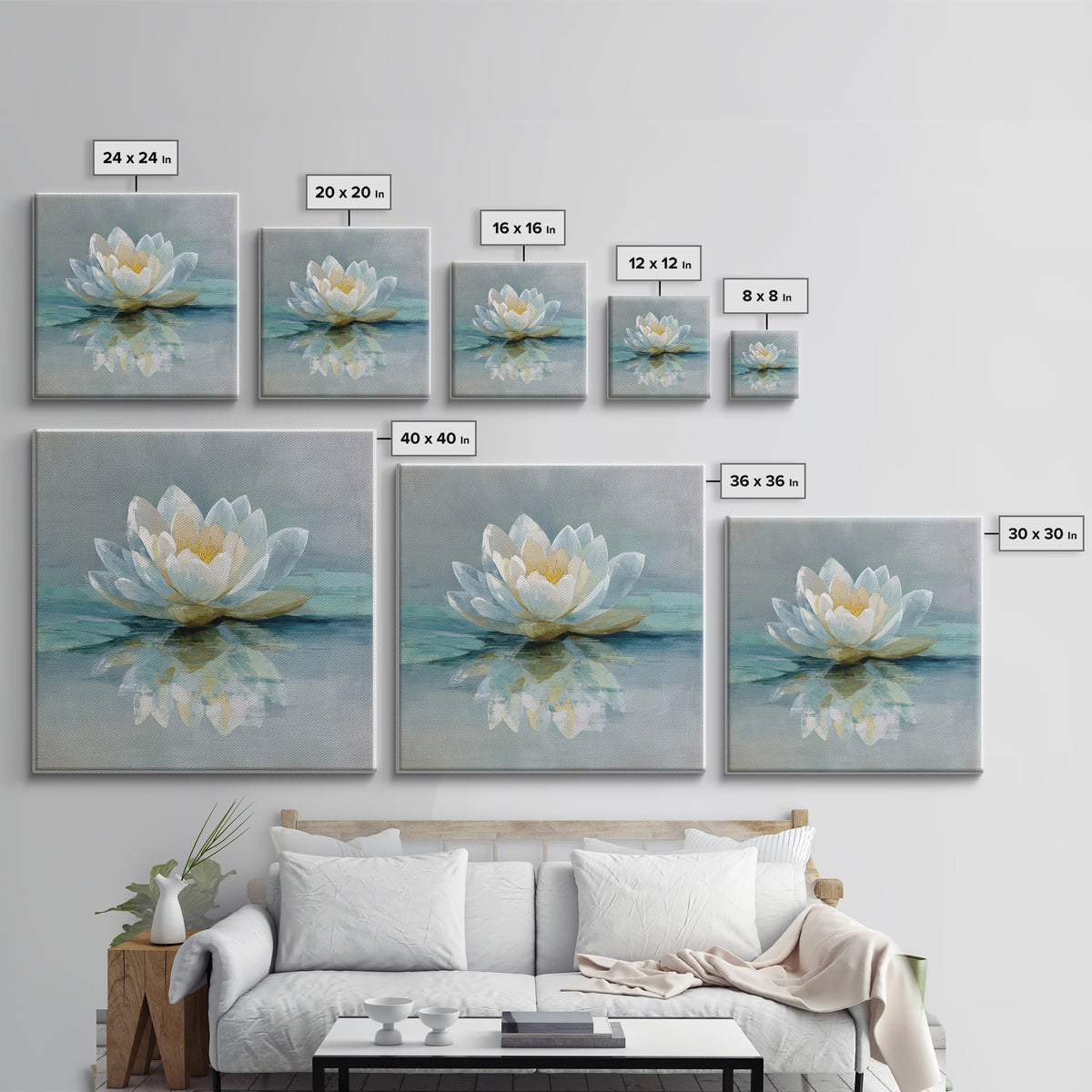 Lotus Flower Floating on Still Water Framed Canvas Print, Medical Office Art, Animal Art, Office Decor, Watercolor Art, Calm, MOA-1x1-11