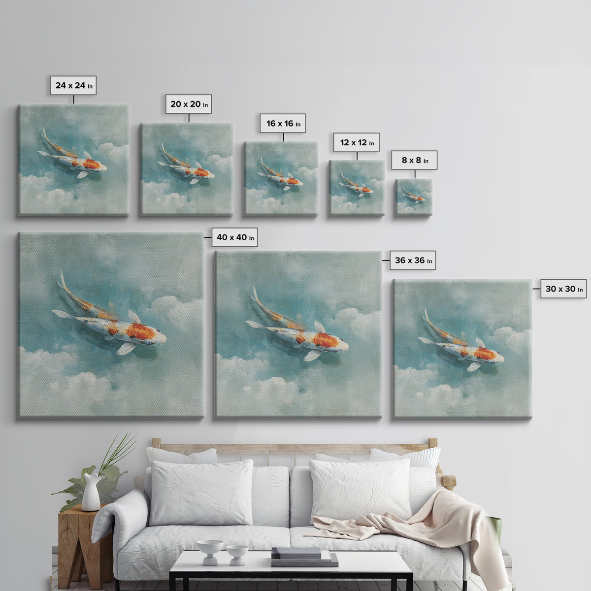 Calm Koi Fish Swimming Through Clear Water Canvas Print, Medical Office Art, Brain Poster, Office Decor, Oil Painting, Calm, MOA-1x1-22