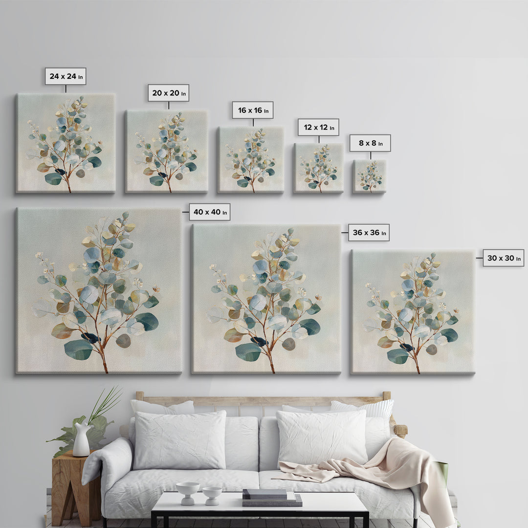 Botanical Eucalyptus Branch Framed Canvas Print, Medical Office Art, Medical Decor, Office Decor, Oil Painting, Calm, MOA-1x1-27