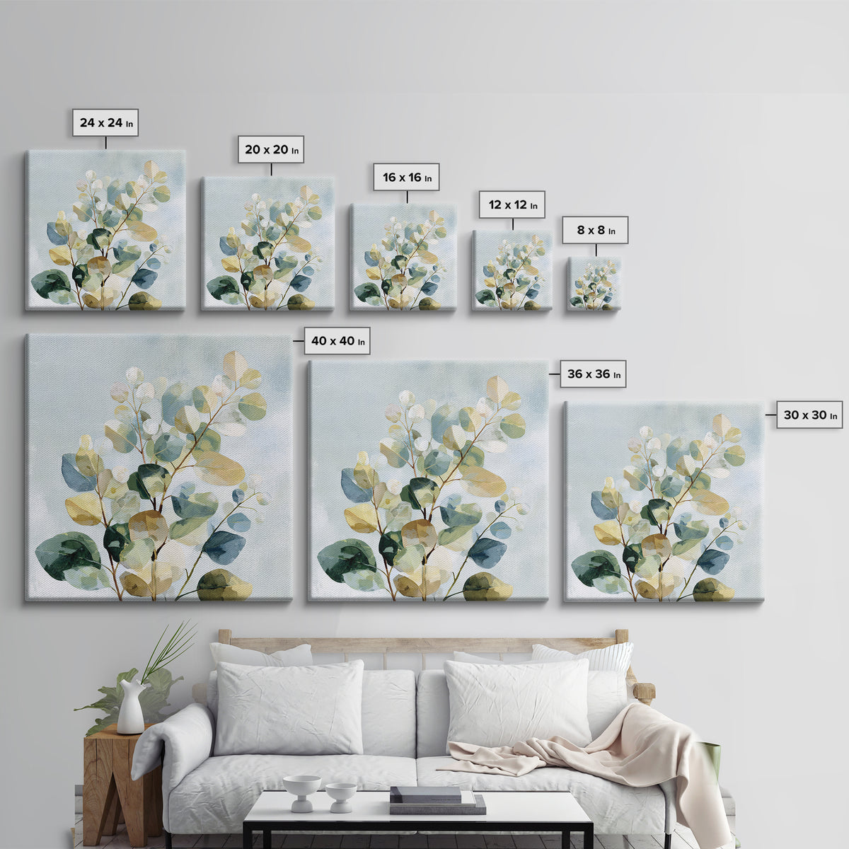 Botanical Eucalyptus Branch Canvas Print, Medical Office Art, Teal Wall Art, Office Decor, Fine Art, Calm, Anatomy Art, MOA-1x1-3