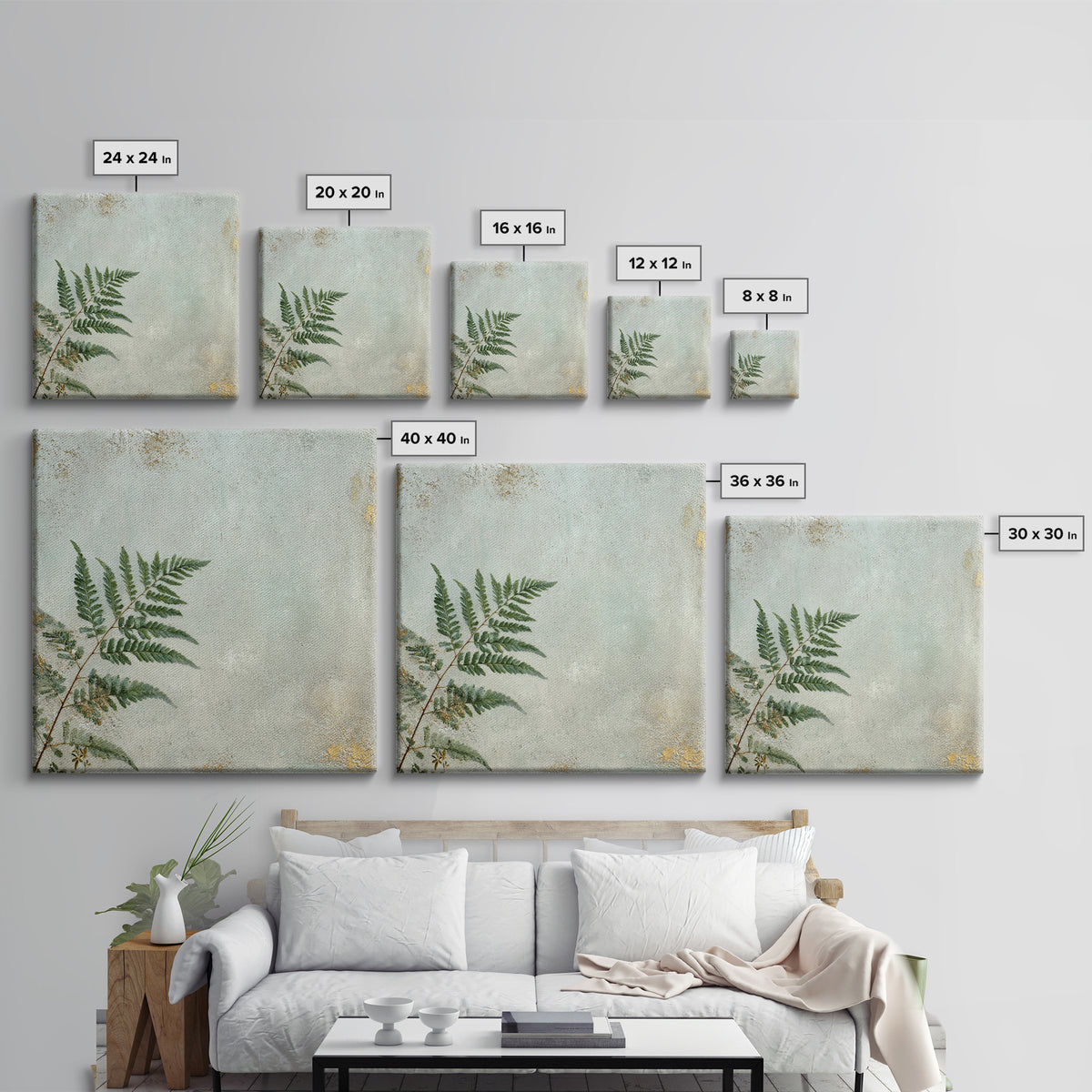Minimal Green Fern Specimen Framed Canvas Print, Medical Office Art, Gallery Decor, Office Decor, Fine Art, Calm, MOA-1x1-32