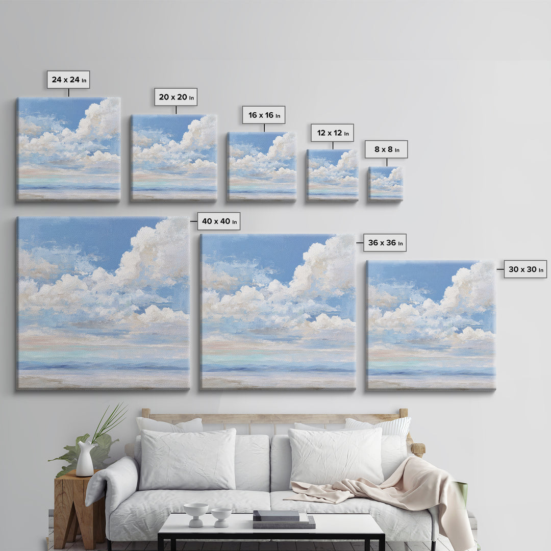 Sky and Cloud Scene Framed Canvas Print, Medical Office Art, Statement Artwork, Office Decor, Abstract Art, Calm, Digital Art, MOA-1x1-33