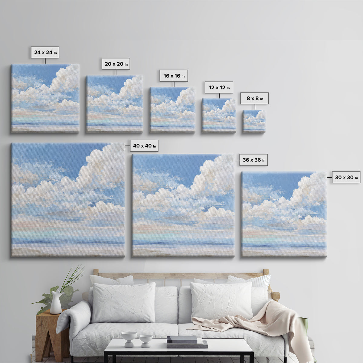 Sky and Cloud Scene Framed Canvas Print, Medical Office Art, Statement Artwork, Office Decor, Abstract Art, Calm, Digital Art, MOA-1x1-33