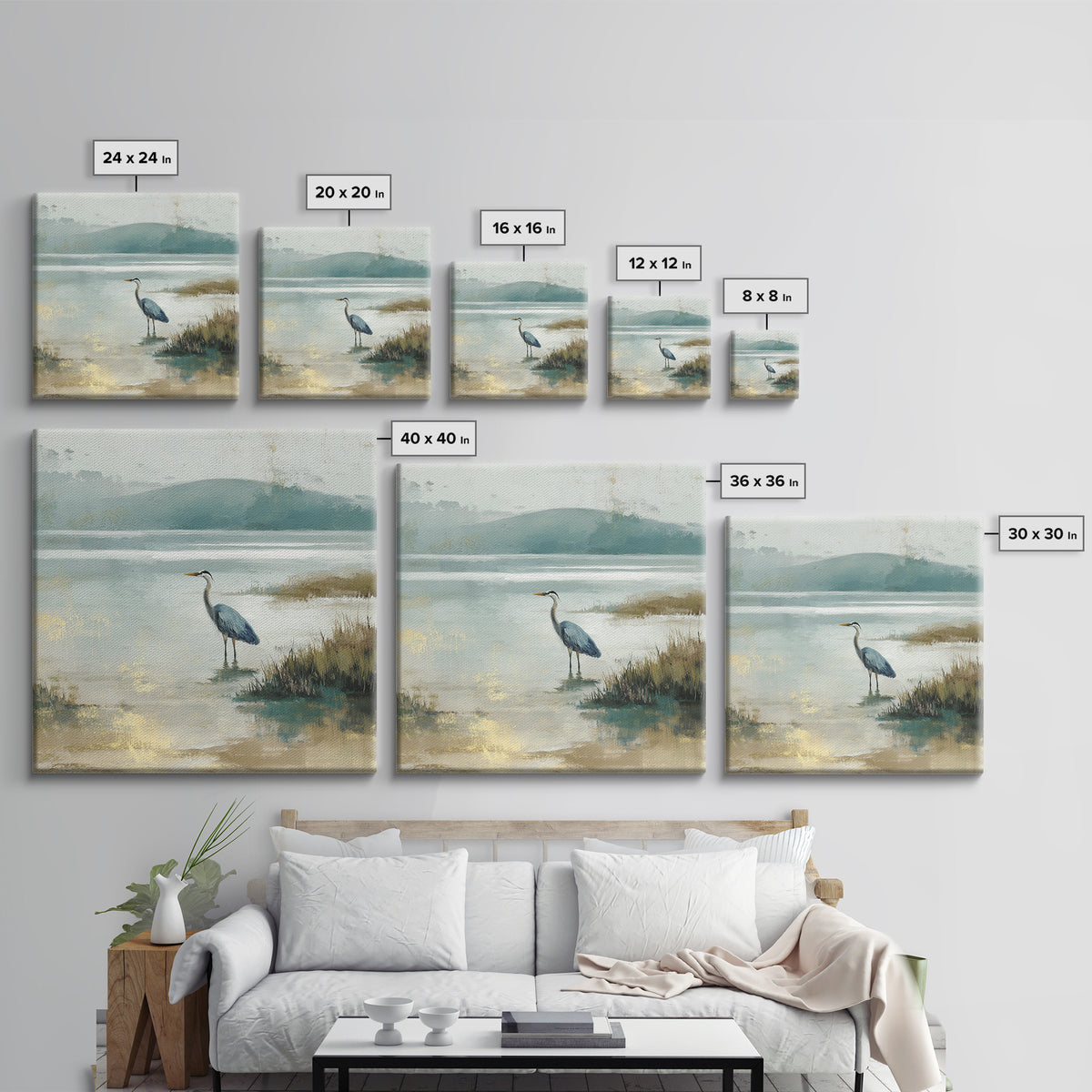 Blue Heron Standing Framed Canvas Print, Medical Office Art, Nurse Wall Art, Office Decor, Fine Art, Calm, Room Decor, MOA-1x1-38