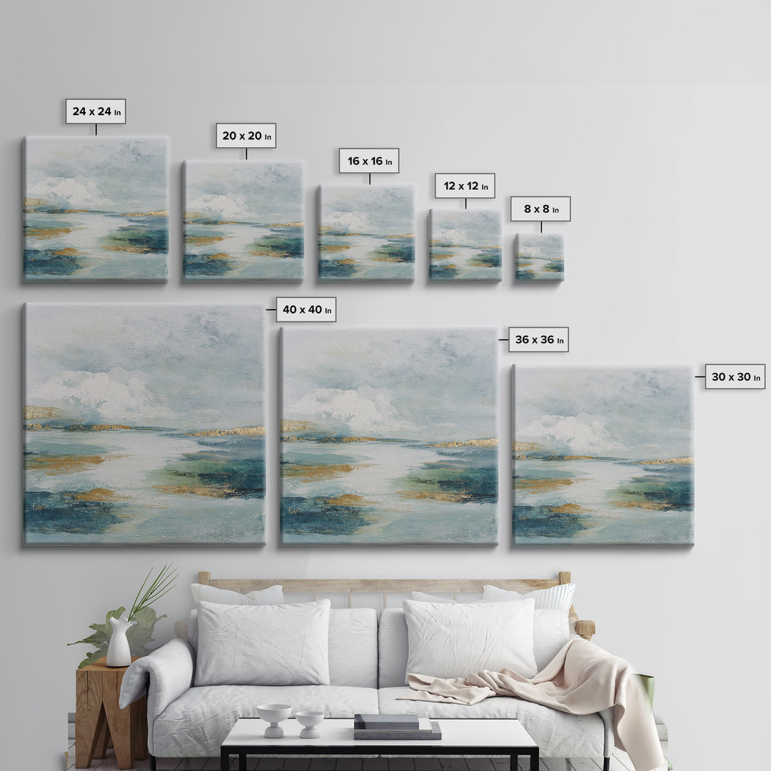 Coastal Shells and Water Study Framed Canvas Print, Medical Office Art, Dental Office Decor, Office Decor, Fine Art, Calm, MOA-1x1-44