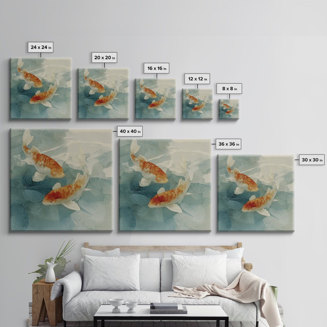 Calm Koi Fish Swimming Through Clear Water Framed Canvas Print, Medical Office Art, Brain Art, Office Decor, Fine Art, Calm, MOA-1x1-46