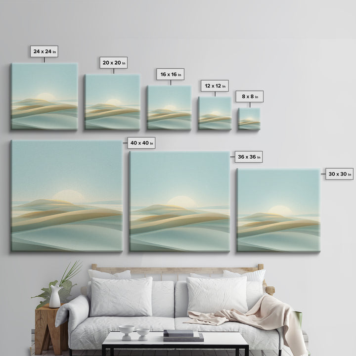 Minimal Sunrise over Rounded Hills Framed Canvas Print, Medical Office Art, Medical Office Decor, Office Decor, Fine Art, Calm, MOA-1x1-47