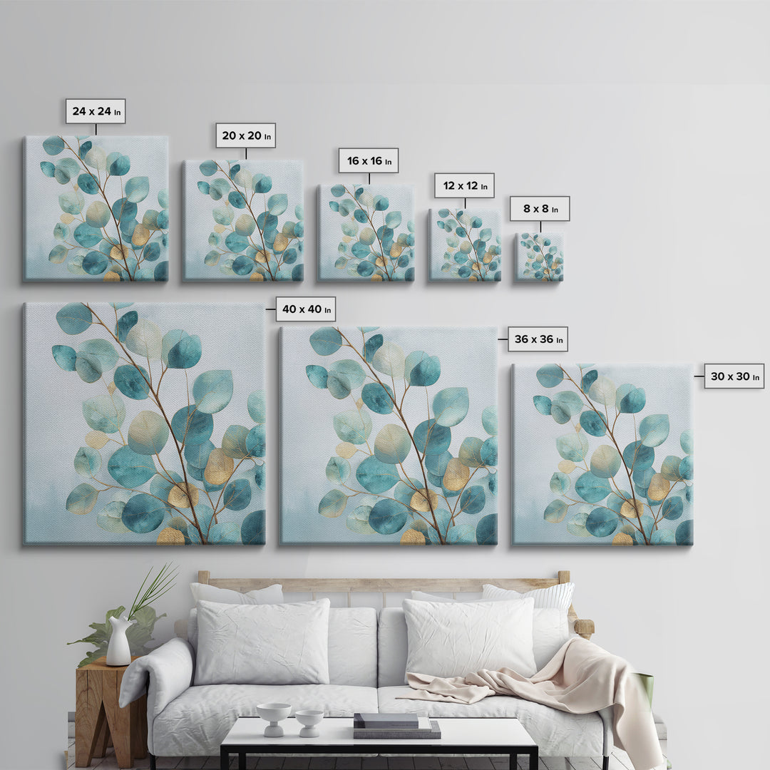 Botanical Eucalyptus Branch Framed Canvas Print, Medical Office Art, Nurse Wall Art, Office Decor, Watercolor Art, Calm, MOA-1x1-51