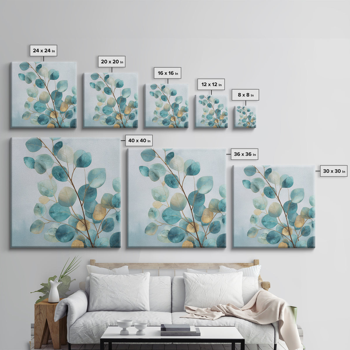 Botanical Eucalyptus Branch Framed Canvas Print, Medical Office Art, Nurse Wall Art, Office Decor, Watercolor Art, Calm, MOA-1x1-51