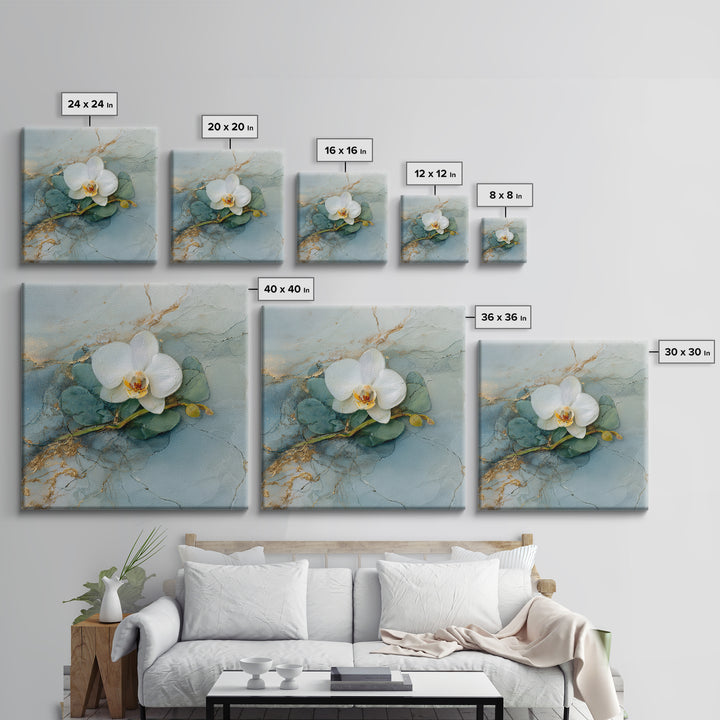 White Orchid on Gray Stone Surface Canvas Print, Medical Office Art, School Nurse Art, Office Decor, Oil Painting, Calm, MOA-1x1-54