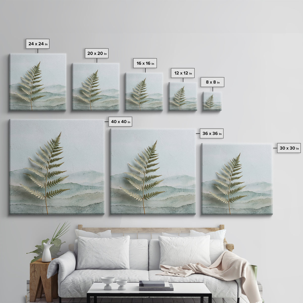 Minimal Green Fern Specimen Framed Canvas Print, Medical Office Art, Teal Wall Art, Office Decor, Fine Art, Calm, Anatomy Art, MOA-1x1-56